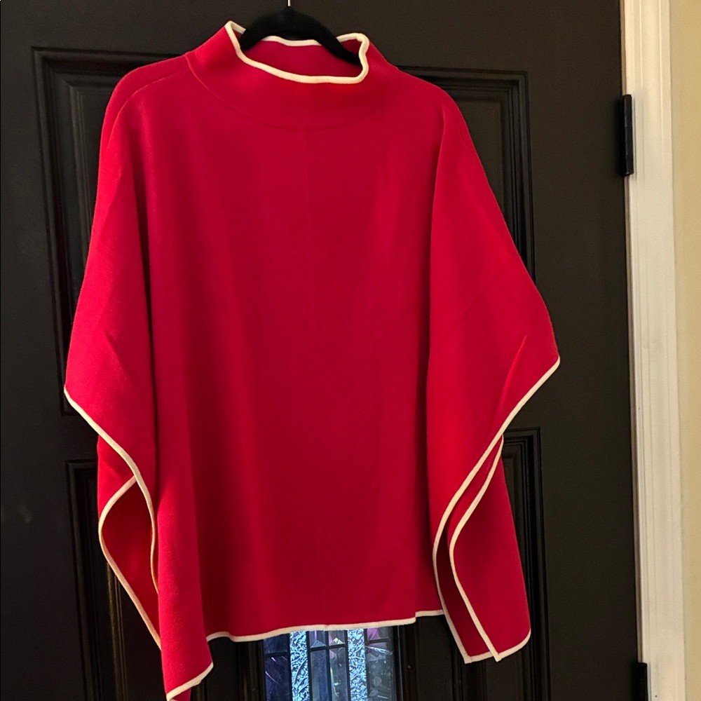 Talbots Elegant Women's Sweater Cape with Cream Trim